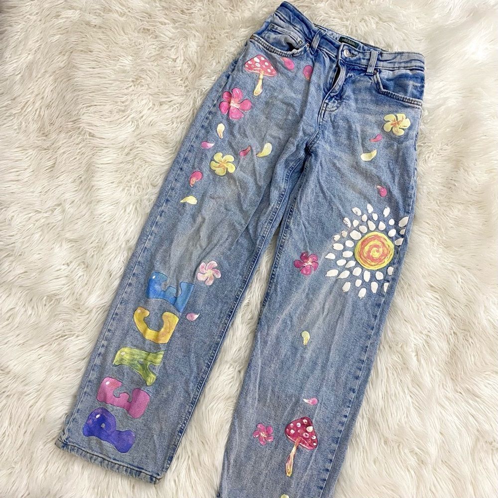 High Rise Dad Jeans Painted Denim Jeans 🍄 🌸